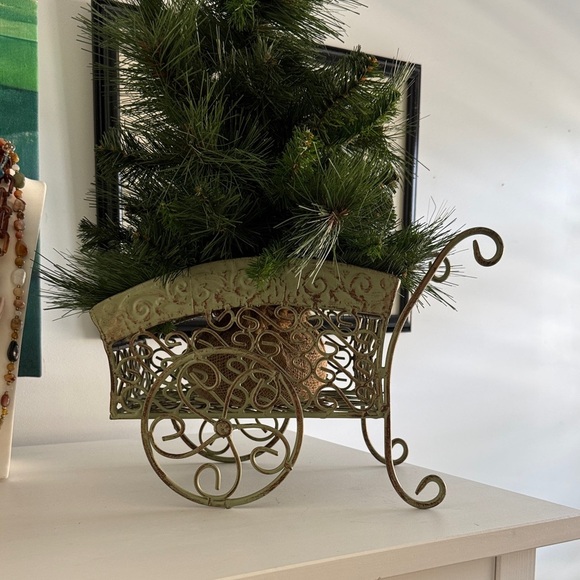 Elegant Green Metal Decorative Rustic Shabby Chic Cart - Picture 4 of 9